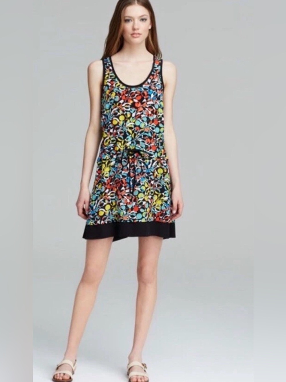 Marc Jacobs Jungle Print Tank Silk Dress Drawstring Middle Tie Pockets Size M